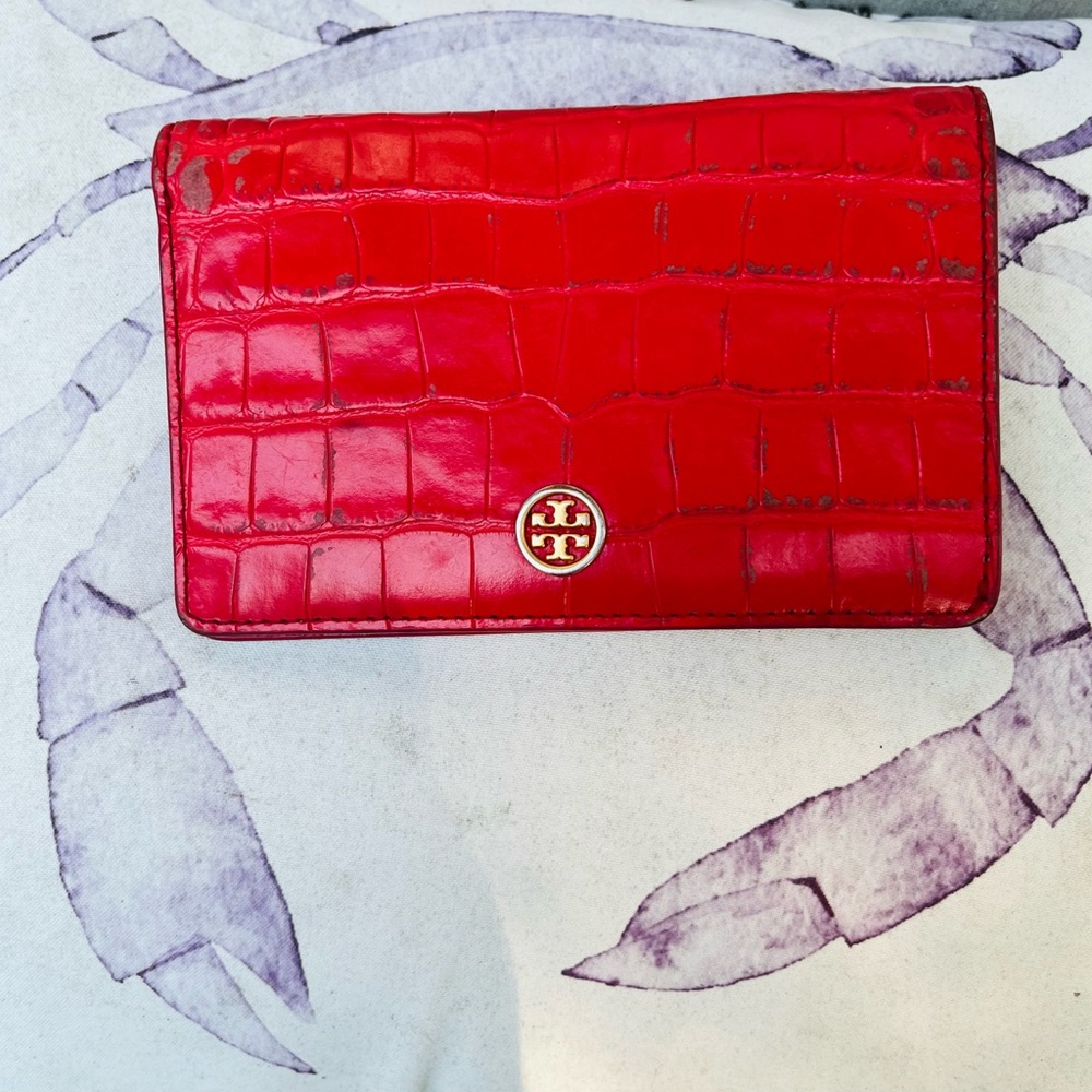 Tory Burch Scarlet Croc-Embossed Wallet